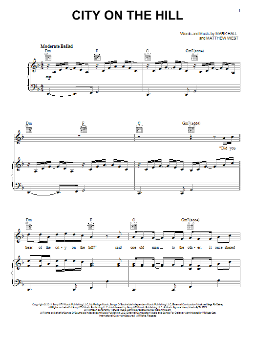 Casting Crowns City On The Hill Sheet Music Pdf Notes Chords Sacred Score Piano Vocal Guitar Right Hand Melody Download Printable Sku 86459