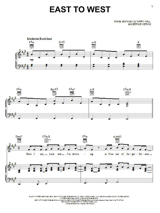 Learn to play Casting Crowns East To West sheet music for Piano Solo in minutes. Casting Crowns East To West sheet music notes and chords. Download Printable PDF.