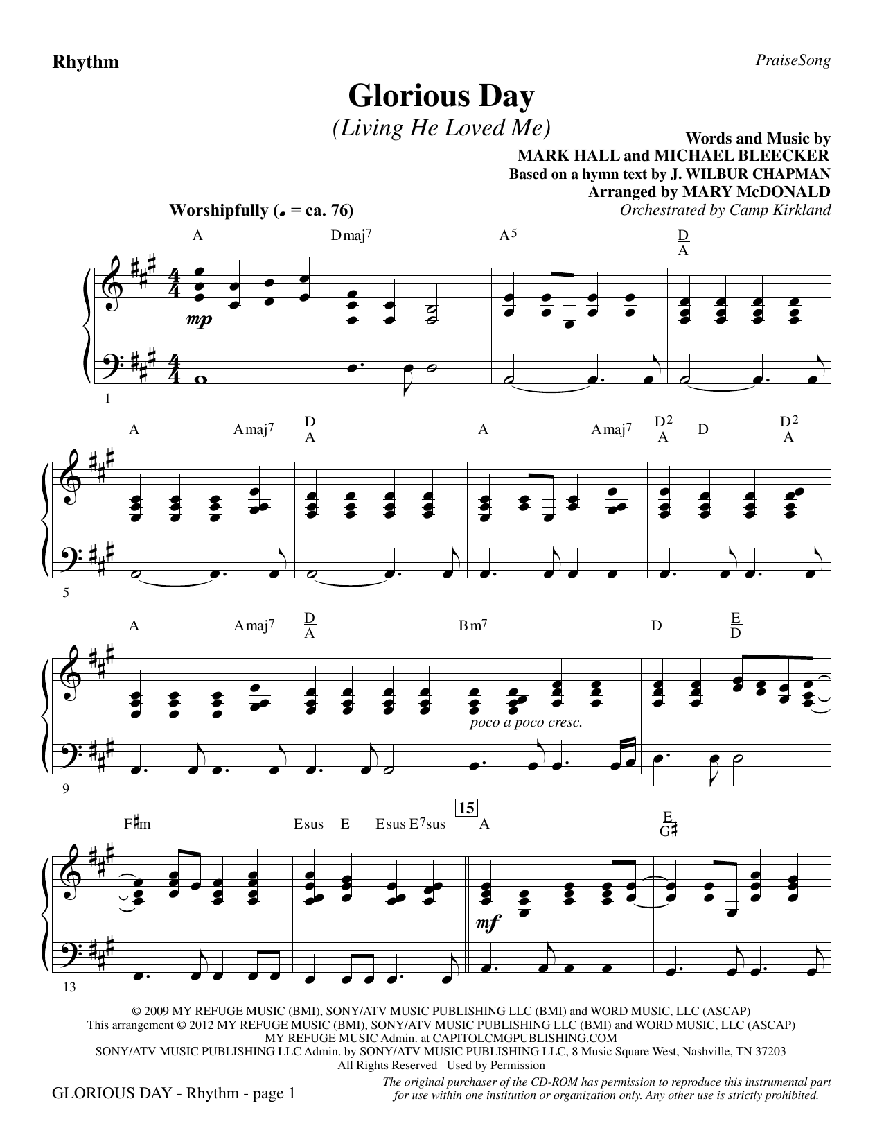 Casting Crowns Glorious Day Living He Loved Me Arr Mary Mcdonald Rhythm Sheet Music Pdf Notes Chords Christian Score Choir Instrumental Pak Download Printable Sku