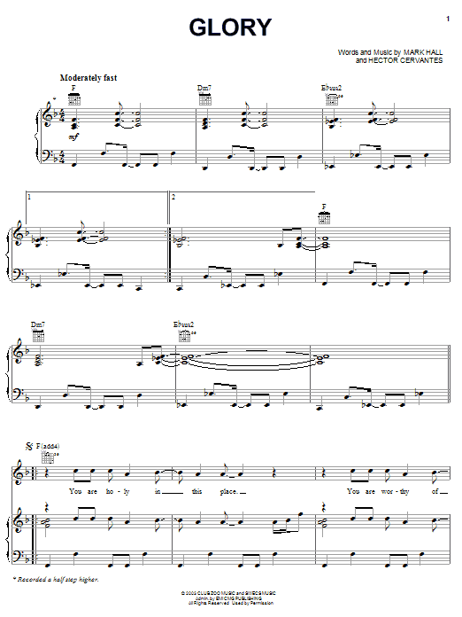 Learn to play Casting Crowns Glory sheet music for Piano, Vocal & Guitar (Right-Hand Melody) in minutes. Casting Crowns Glory sheet music notes and chords. Download Printable PDF.
