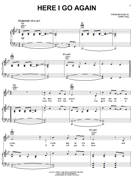 Learn to play Casting Crowns Here I Go Again sheet music for Piano, Vocal & Guitar (Right-Hand Melody) in minutes. Casting Crowns Here I Go Again sheet music notes and chords. Download Printable PDF.