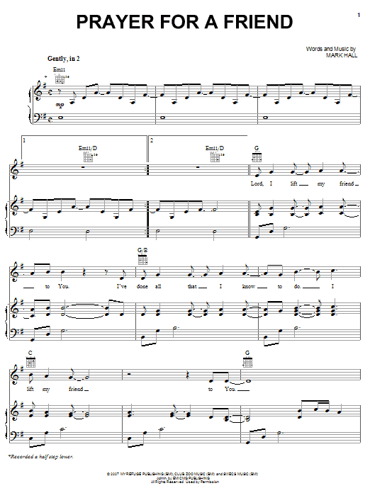 Learn to play Casting Crowns Prayer For A Friend sheet music for Piano Solo in minutes. Casting Crowns Prayer For A Friend sheet music notes and chords. Download Printable PDF.
