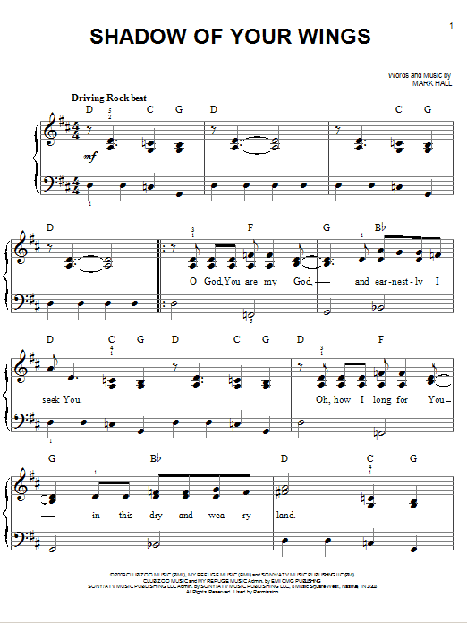 Learn to play Casting Crowns Shadow Of Your Wings sheet music for Easy Piano in minutes. Price: 6.9900$ Casting Crowns Shadow Of Your Wings sheet music notes and chords arranged for Easy Piano