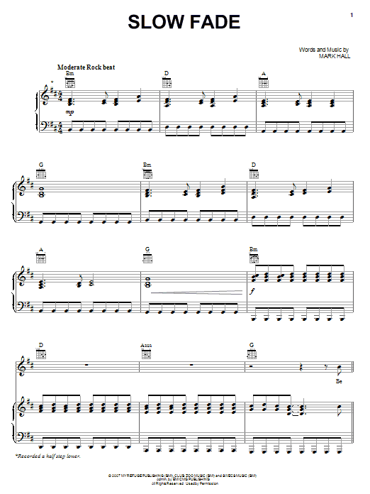 Casting Crowns Slow Fade Sheet Music Pdf Notes Chords Pop