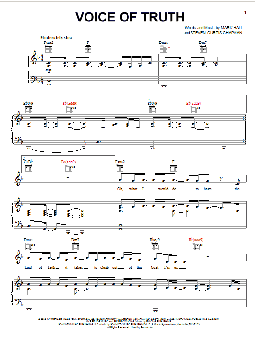 Casting Crowns Voice Of Truth sheet music notes and chords. Download Printable PDF.