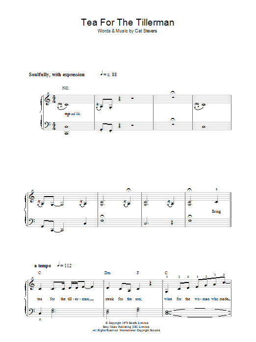 Cat Stevens Tea For The Tillerman (closing theme from Extras) sheet music notes and chords. Download Printable PDF.