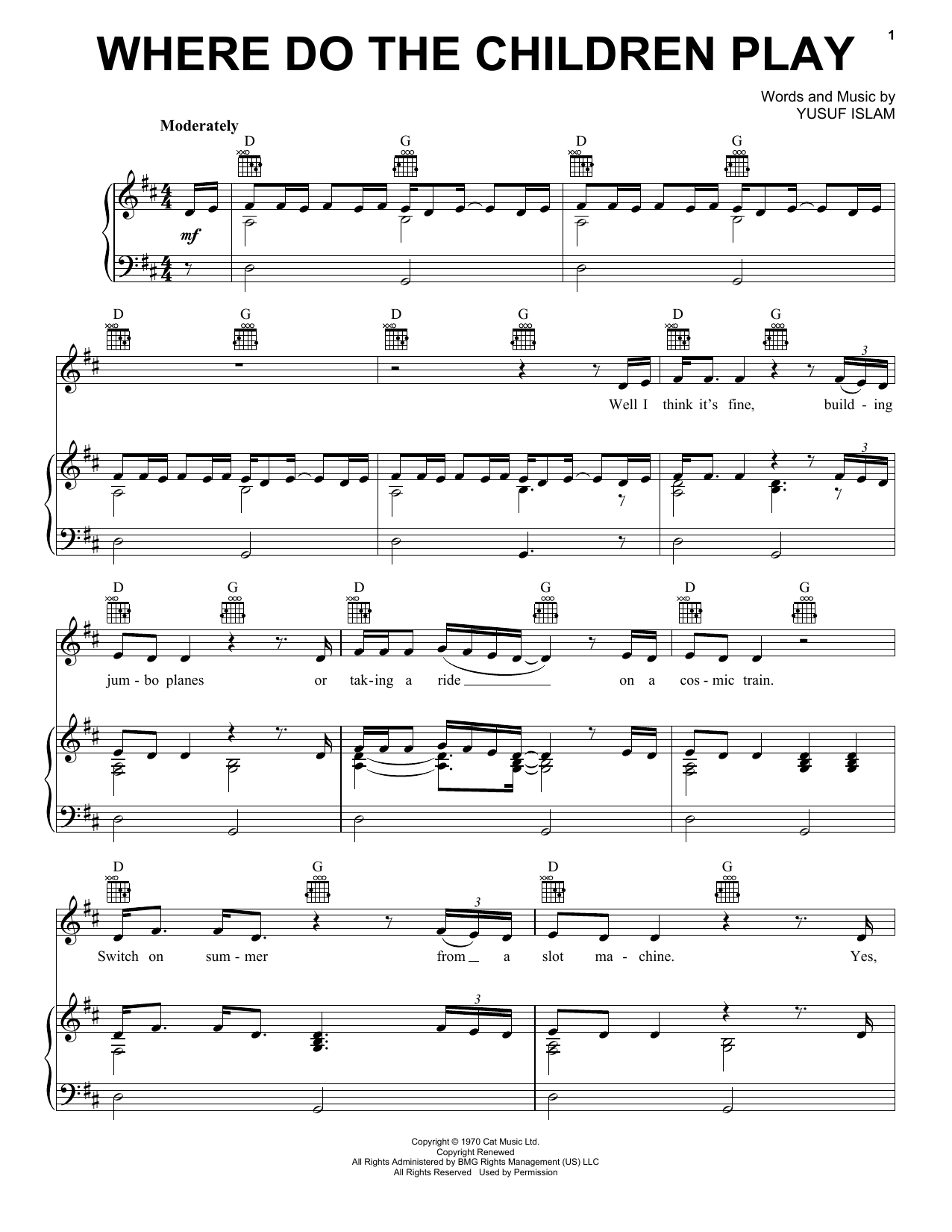 Cat Stevens Where Do The Children Play sheet music notes and chords. Download Printable PDF.