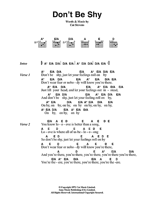 Cat Stevens Don T Be Shy Sheet Music Pdf Notes Chords Pop Score Guitar Chords Lyrics Download Printable Sku