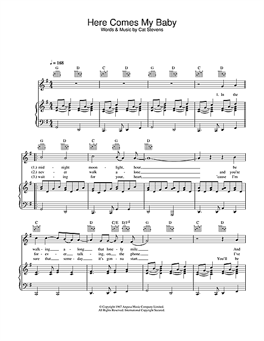 Cat Stevens Here Comes My Baby Sheet Music Pdf Notes Chords