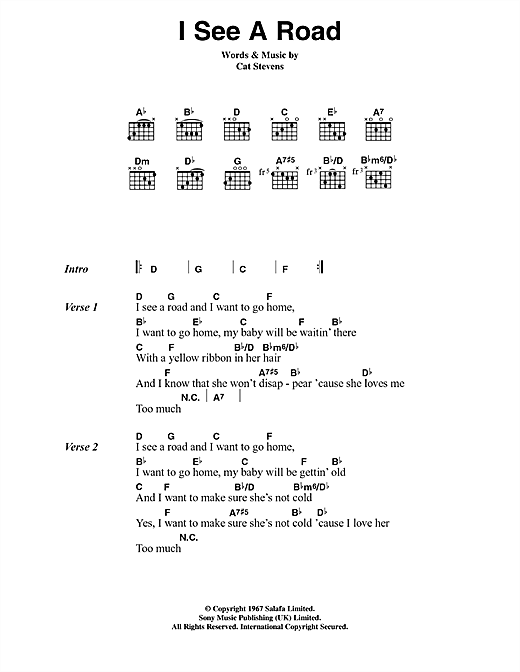 Learn to play Cat Stevens I See A Road sheet music for Guitar Chords/Lyrics in minutes. Cat Stevens I See A Road sheet music notes and chords. Download Printable PDF.