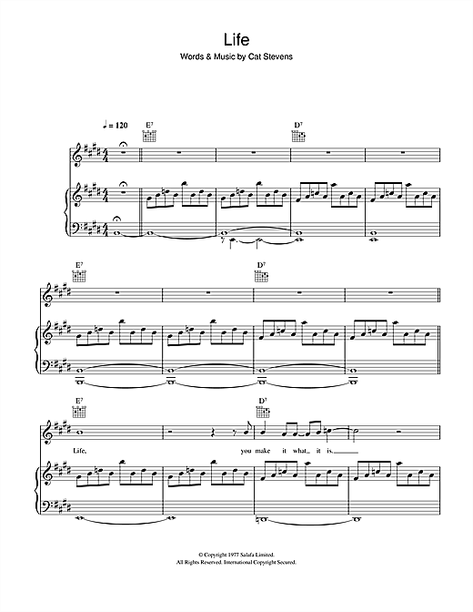 Cat Stevens Life From The Musical Moonshadow Sheet Music Pdf