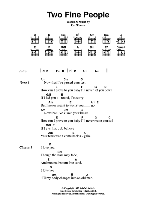 Cat Stevens Two Fine People sheet music notes and chords. Download Printable PDF.