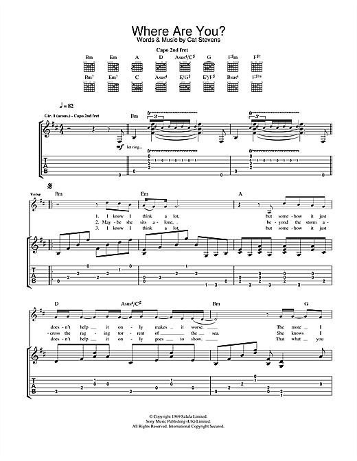 Learn to play Cat Stevens Where Are You? sheet music for Guitar Chords/Lyrics in minutes. Cat Stevens Where Are You? sheet music notes and chords. Download Printable PDF.