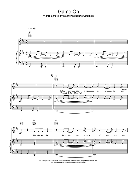 Catatonia Game On sheet music notes and chords. Download Printable PDF.