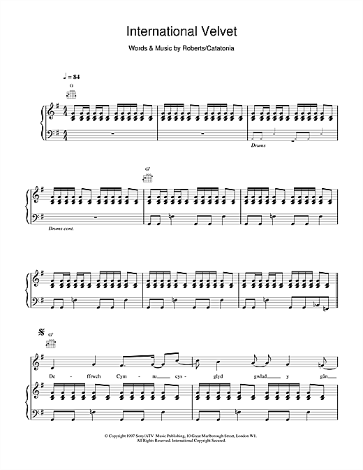 Catatonia International Velvet sheet music notes and chords. Download Printable PDF.