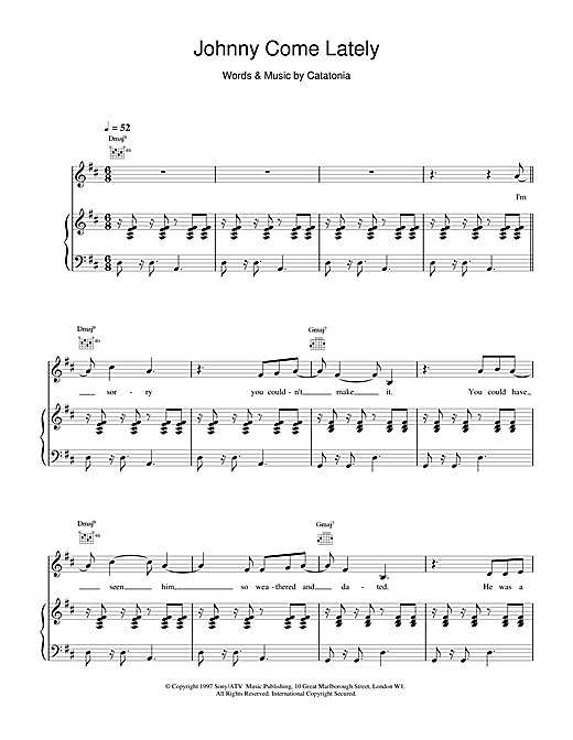 Catatonia Johnny Come Lately sheet music notes and chords. Download Printable PDF.
