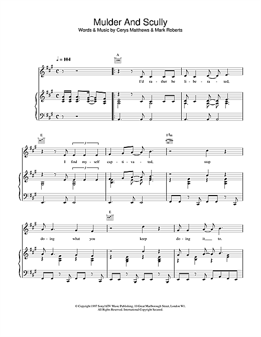 Catatonia Mulder And Scully sheet music notes and chords. Download Printable PDF.