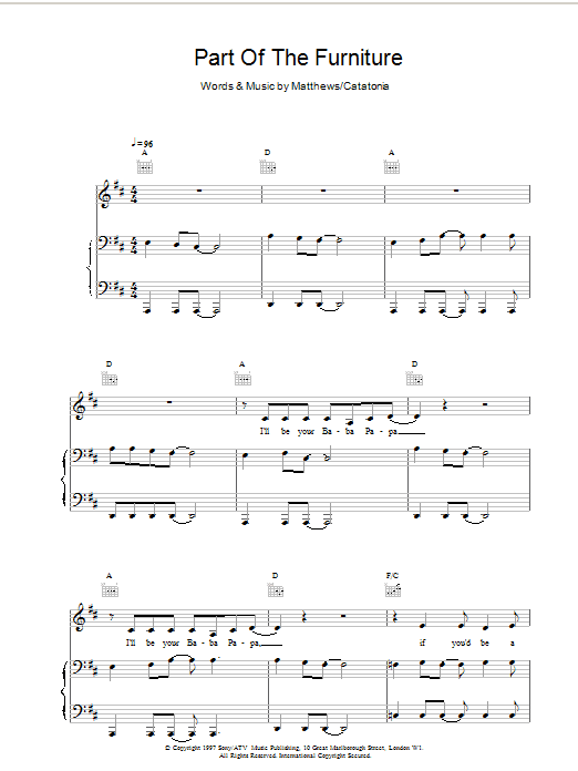 Catatonia Part Of The Furniture sheet music notes and chords. Download Printable PDF.