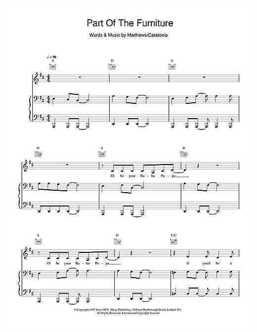 Catatonia Part Of The Furniture sheet music notes and chords. Download Printable PDF.