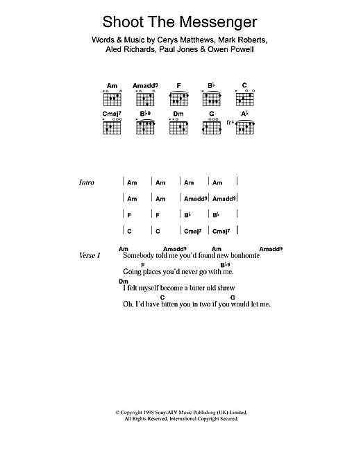 Catatonia Shoot The Messenger sheet music notes and chords. Download Printable PDF.