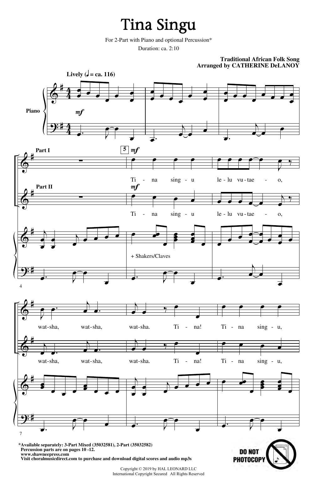 Catherine Delanoy Tina Singu sheet music notes and chords. Download Printable PDF.