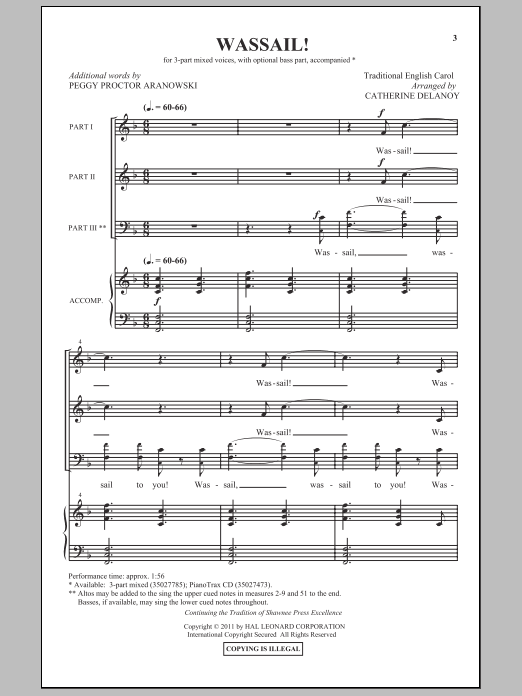 Catherine Delanoy Wassail! sheet music notes and chords. Download Printable PDF.