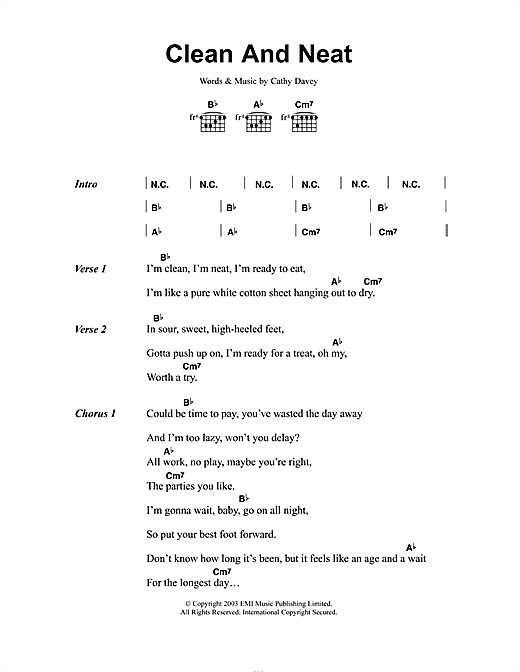 Cathy Davey Clean And Neat sheet music notes and chords. Download Printable PDF.