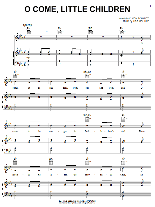 C Von Schmidt O Come Little Children Sheet Music Pdf Notes Chords Christmas Score Piano Vocal Guitar Right Hand Melody Download Printable Sku 24526