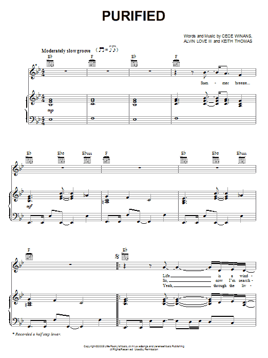 CeCe Winans Purified sheet music notes and chords. Download Printable PDF.