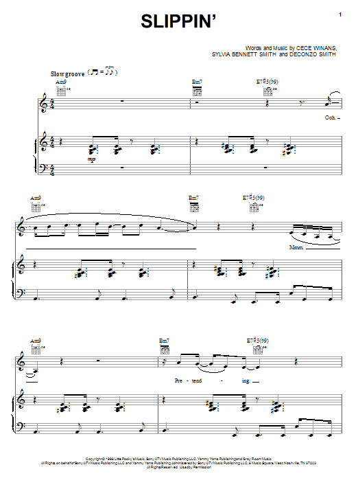 CeCe Winans Slippin' sheet music notes and chords. Download Printable PDF.