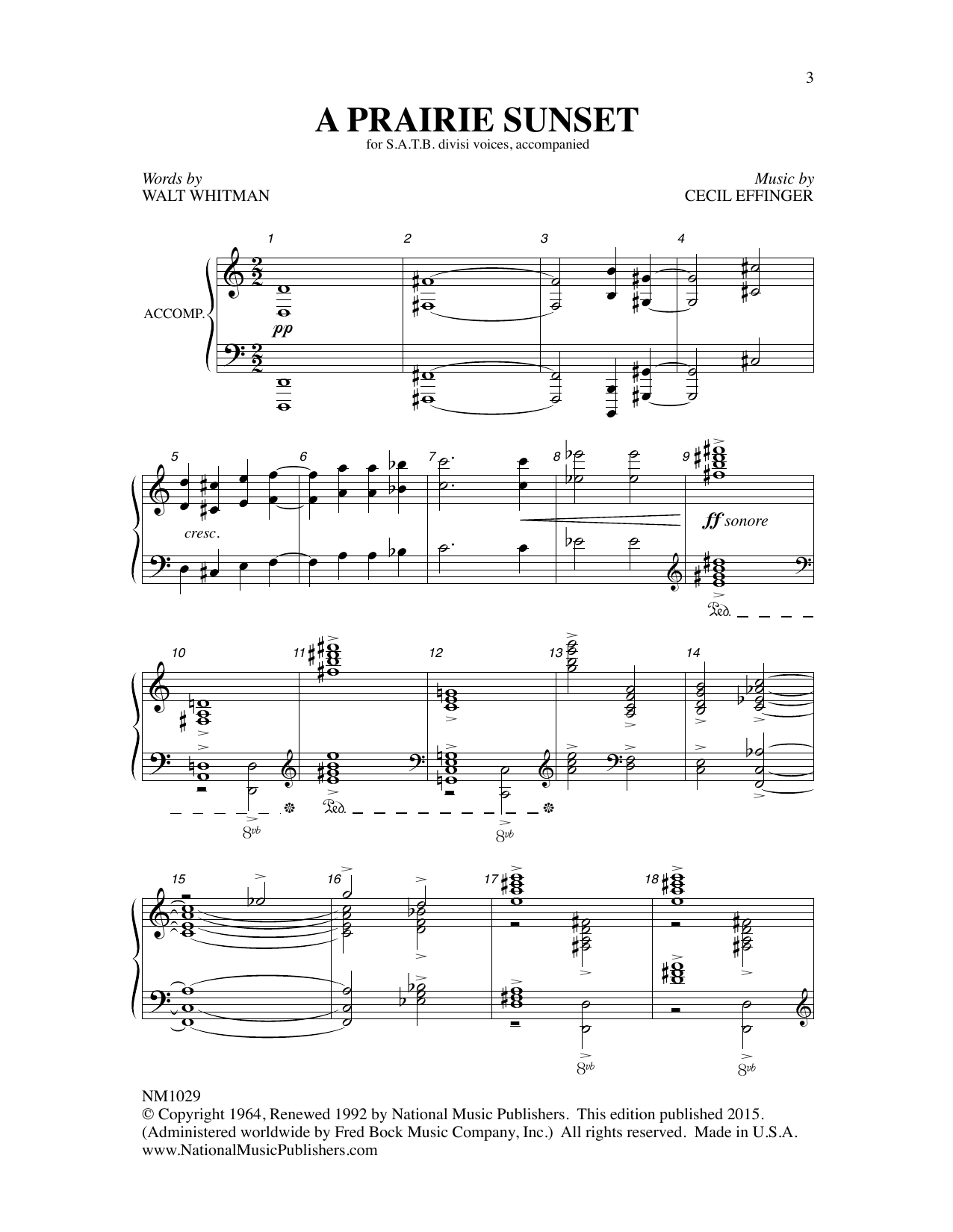 Cecil Effinger A Prairie Sunset sheet music notes and chords. Download Printable PDF.