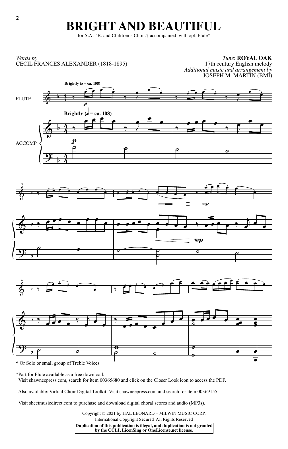 Learn to play Cecil Frances Alexander Bright And Beautiful (arr. Joseph M. Martin) sheet music for SATB Choir in minutes. Price: 3.9900$ Cecil Frances Alexander Bright And Beautiful (arr. Joseph M. Martin) sheet music notes and chords arranged for SATB Choir