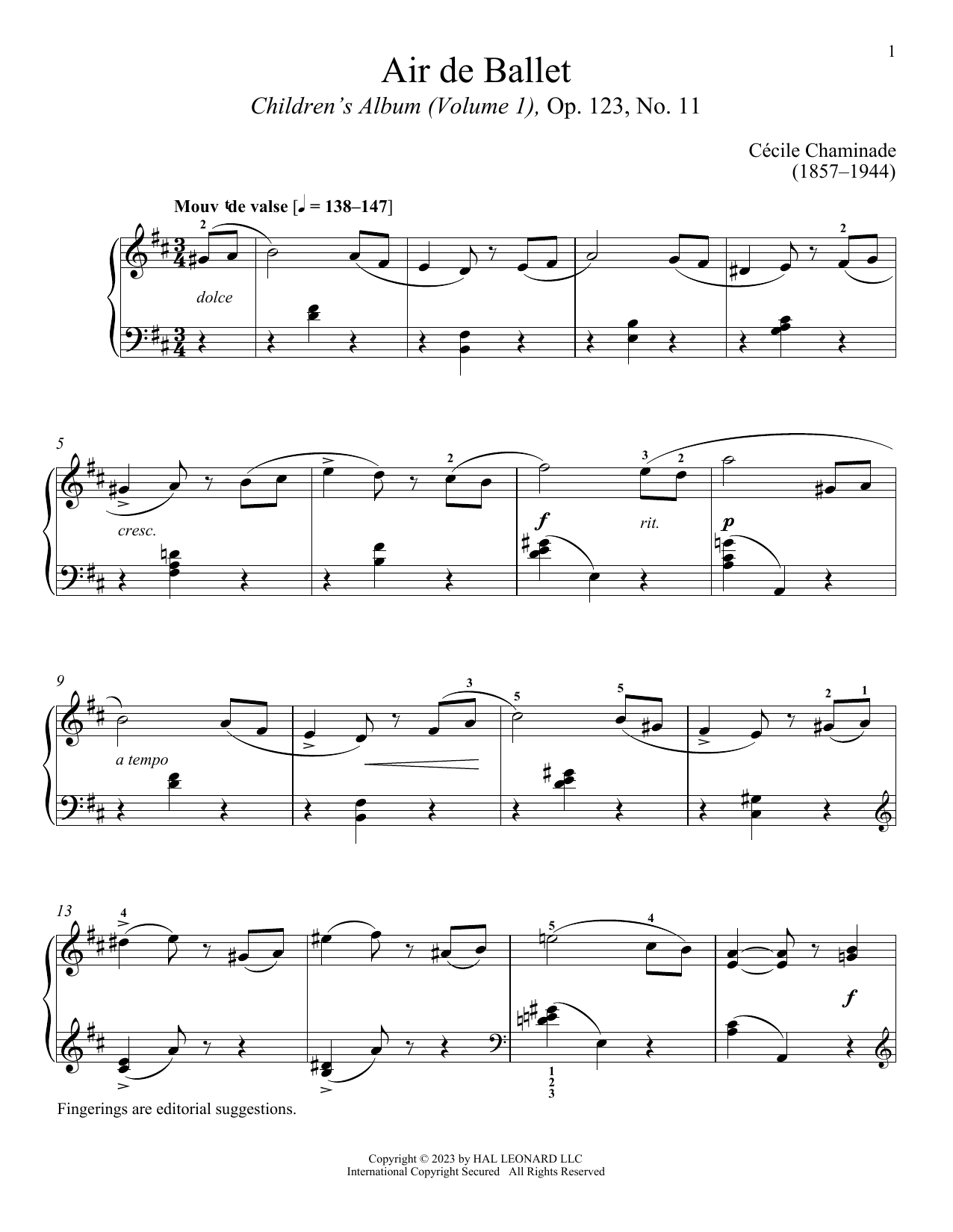 Cecile Chaminade Air de Ballet sheet music notes and chords. Download Printable PDF.