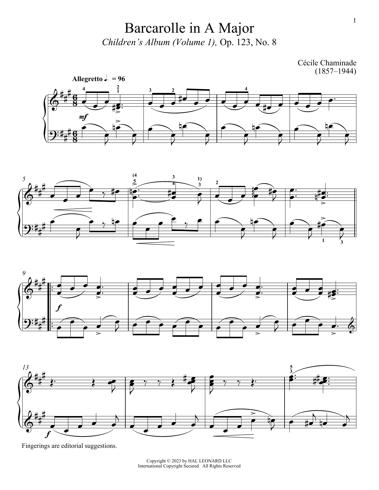 Cecile Chaminade Barcarolle sheet music notes and chords. Download Printable PDF.