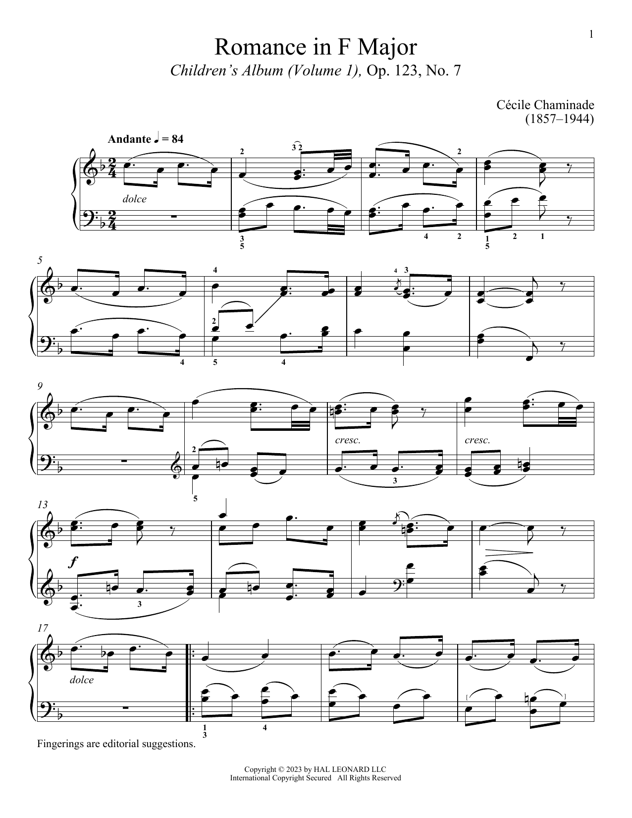 Cecile Chaminade Romance sheet music notes and chords. Download Printable PDF.