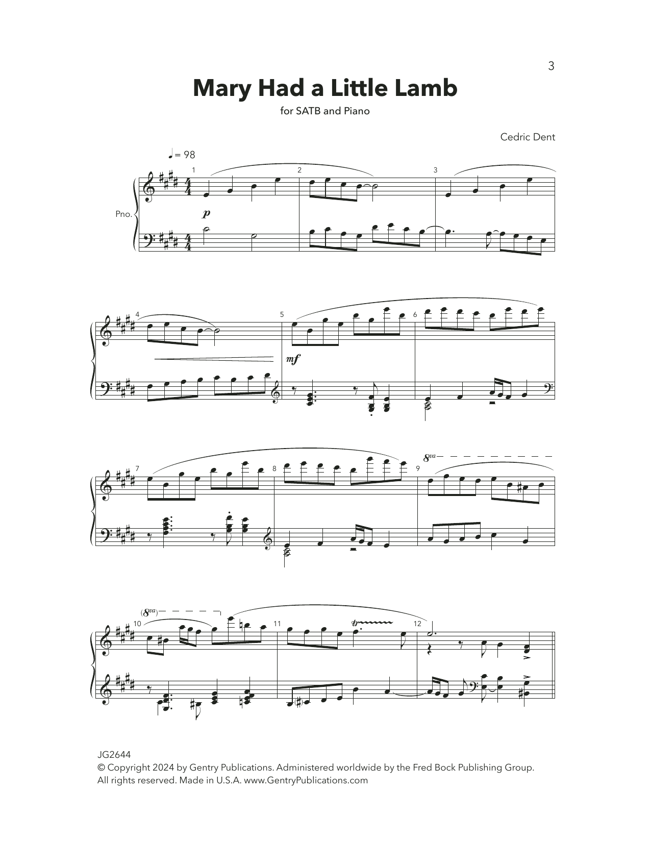 Learn to play Cedric Dent Mary Had A Little Lamb sheet music for SATB Choir in minutes. Price: 4.7900$ Cedric Dent Mary Had A Little Lamb sheet music notes and chords arranged for SATB Choir