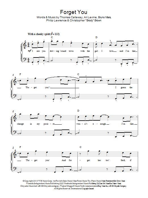 Cee Lo Green Forget You sheet music notes and chords. Download Printable PDF.