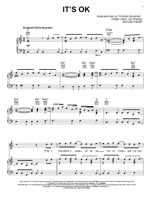 Cee Lo Green It's OK sheet music notes and chords. Download Printable PDF.