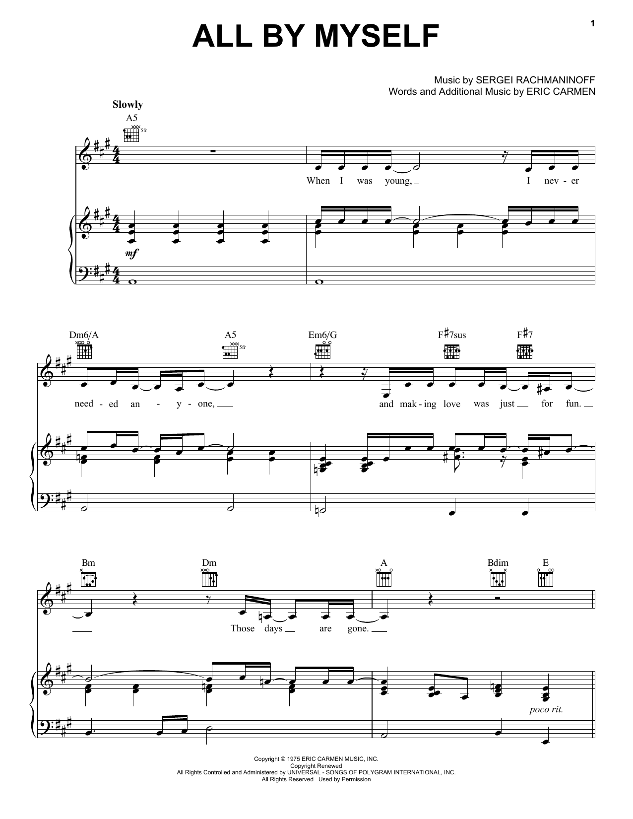 Celine Dion All By Myself sheet music notes and chords. Download Printable PDF.