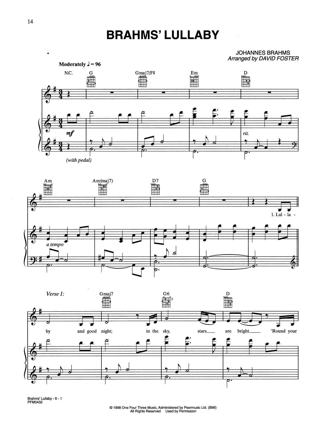 Celine Dion Brahm's Lullaby sheet music notes and chords. Download Printable PDF.