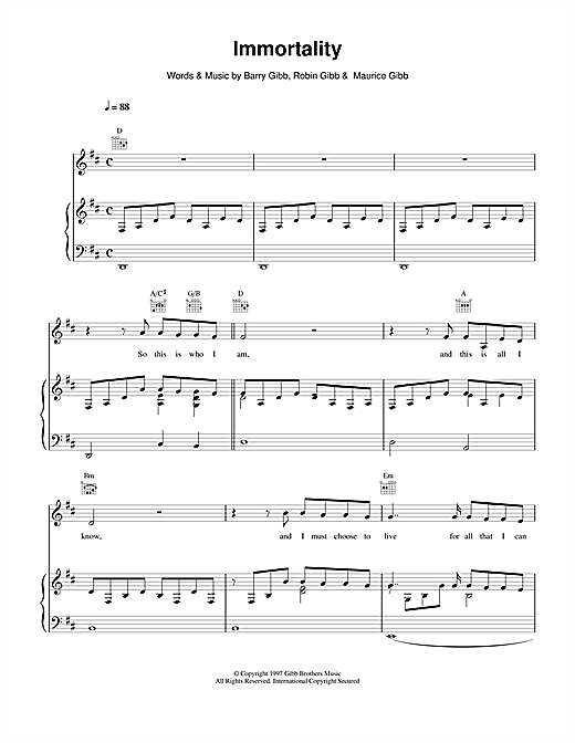 Celine Dion Immortality sheet music notes and chords. Download Printable PDF.