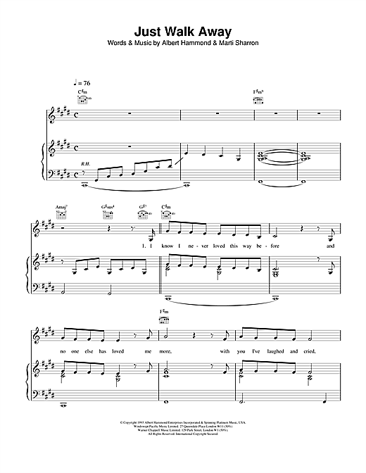 Celine Dion Just Walk Away sheet music notes and chords. Download Printable PDF.