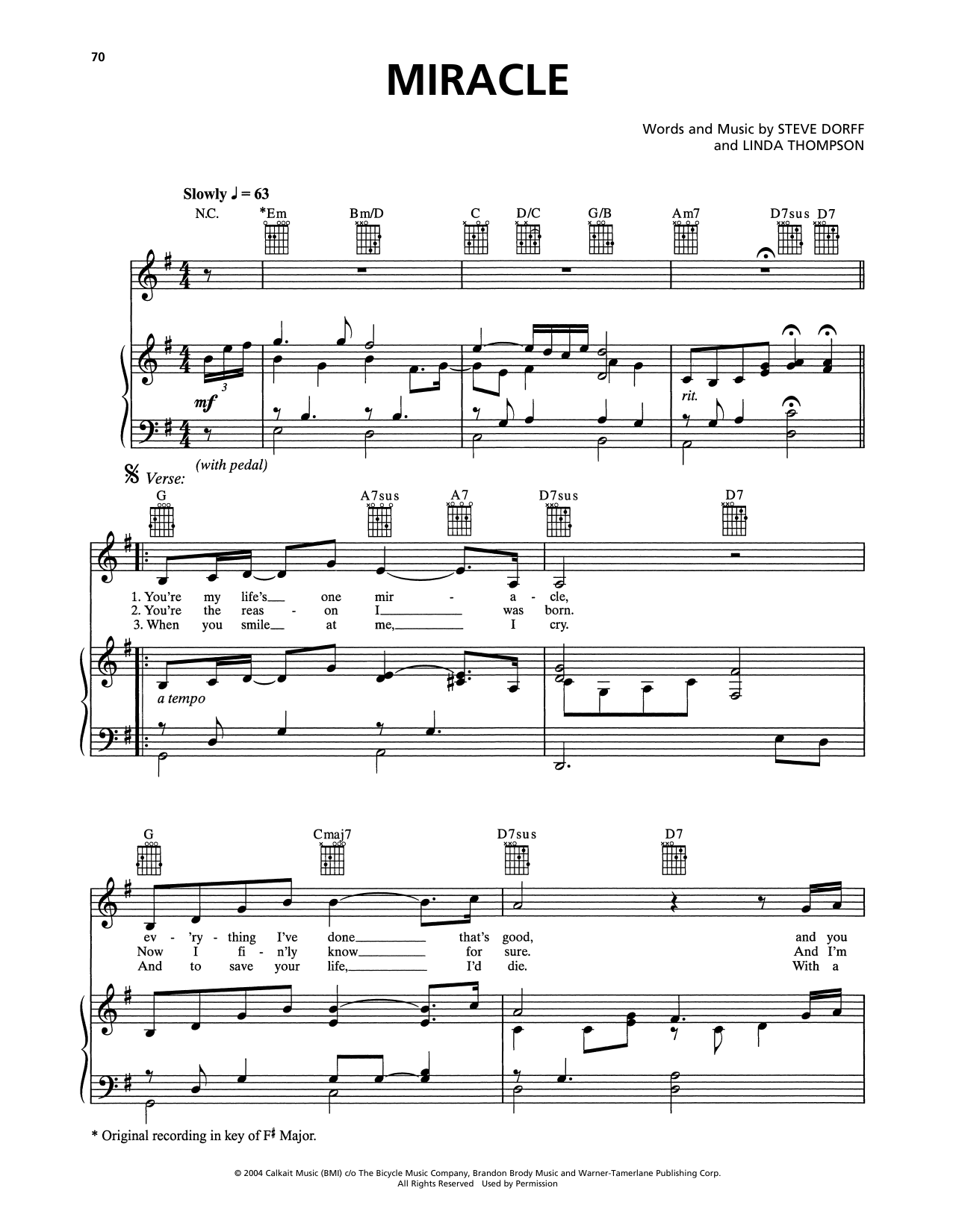 Celine Dion Miracle sheet music notes and chords. Download Printable PDF.