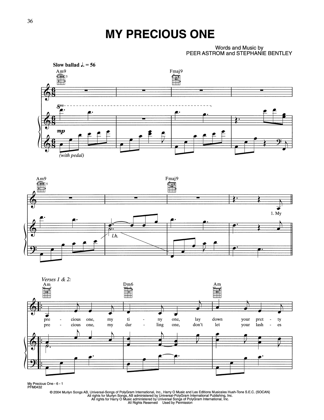 Celine Dion My Precious One sheet music notes and chords. Download Printable PDF.