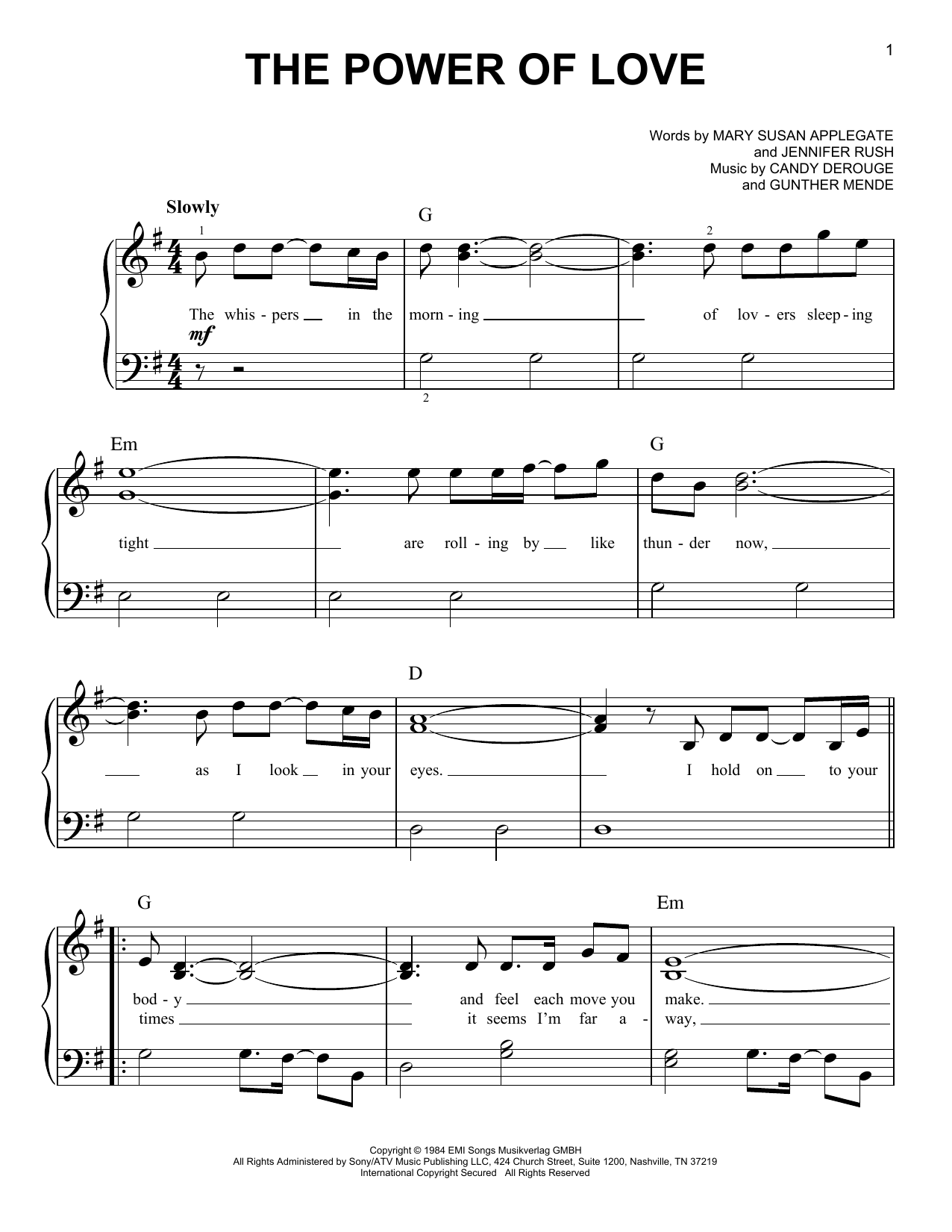Celine Dion The Power Of Love sheet music notes and chords. Download Printable PDF.