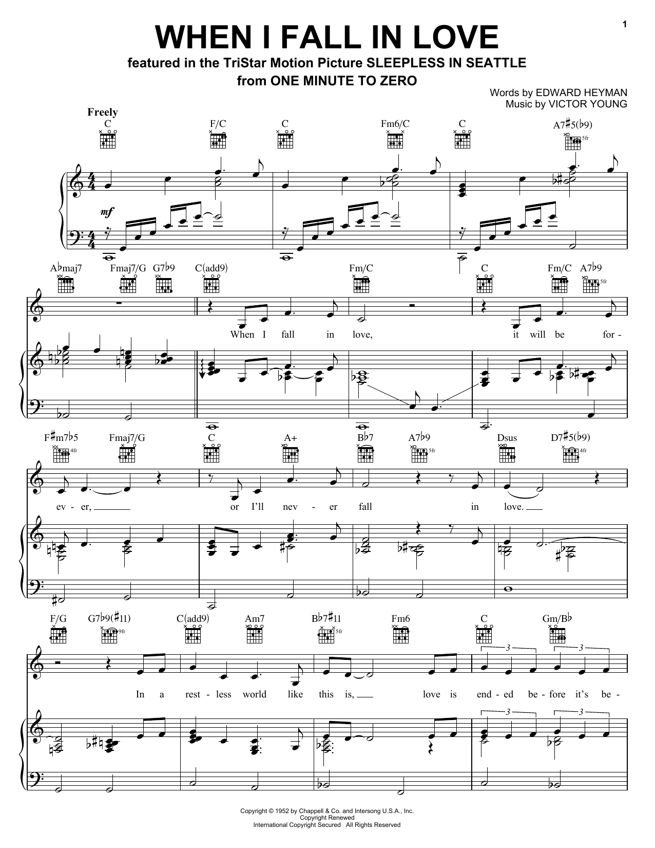 Celine Dion When I Fall In Love sheet music notes and chords. Download Printable PDF.