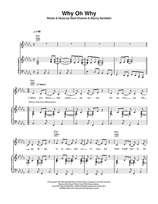 Celine Dion Why Oh Why sheet music notes and chords. Download Printable PDF.