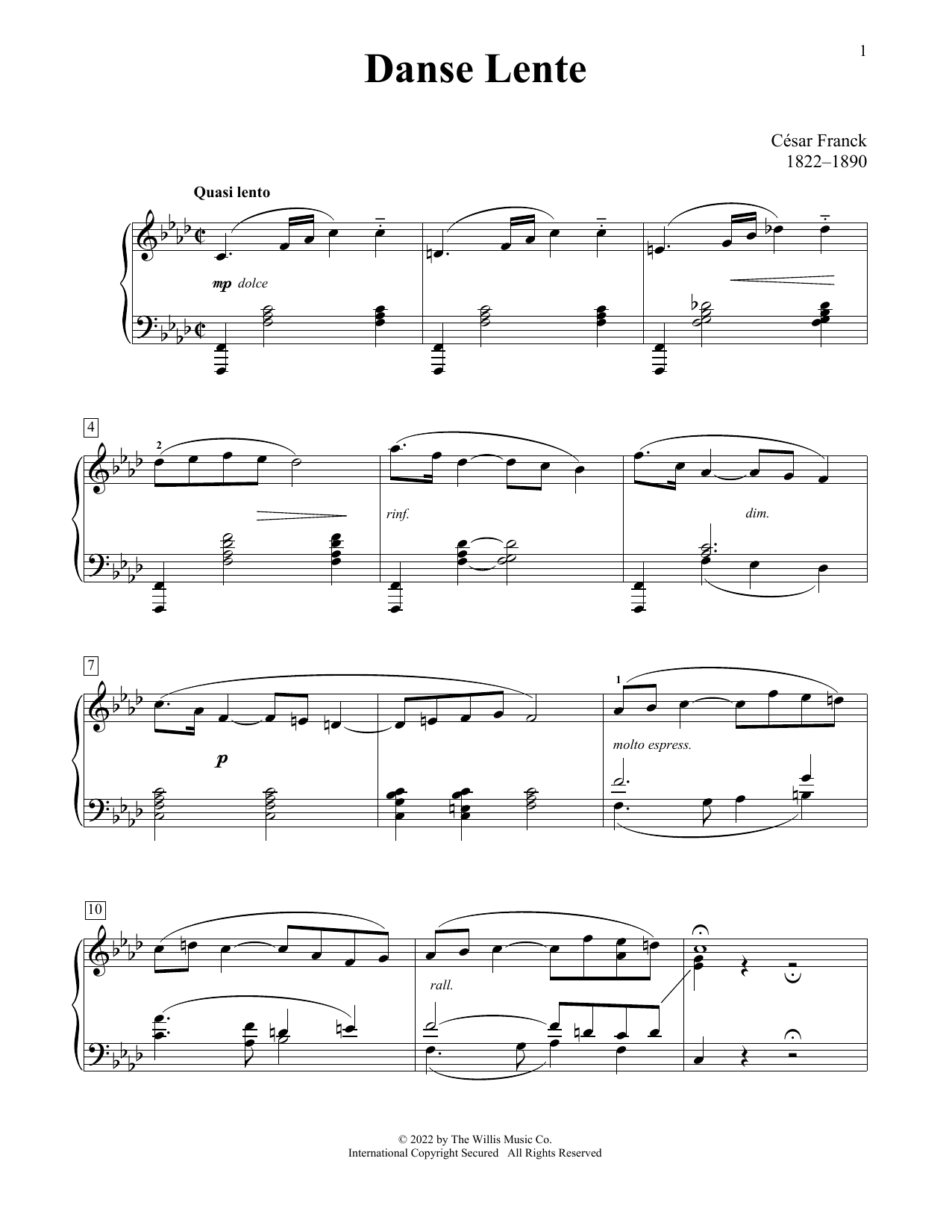 Cesar Franck Danse Lente sheet music notes and chords. Download Printable PDF.