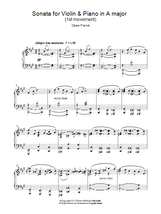 César Franck "Sonata For Violin & Piano In A Major, 1st Movement" Sheet Music PDF Notes, Chords Classical Score Solo Download Printable. SKU: 117253