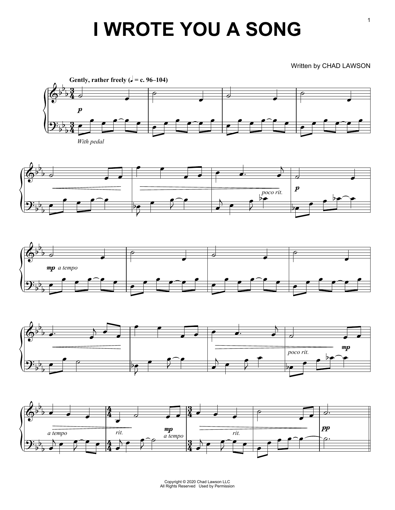 I Wrote You A Song Sheet Music By Chad Lawson Piano Solo Download 3